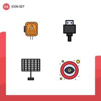 4 User Interface Filledline Flat Color Pack of modern Signs and Symbols of voltage eco transformer storage eye Editable Vector Design Elements