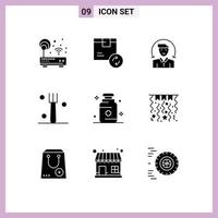 Set of 9 Modern UI Icons Symbols Signs for health kitchen service fork client Editable Vector Design Elements