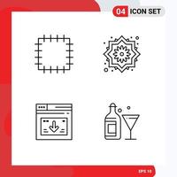 4 Universal Line Signs Symbols of patch download flower page drink Editable Vector Design Elements