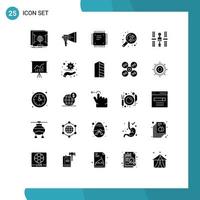 Group of 25 Solid Glyphs Signs and Symbols for data analysis processor megaphone motherboard circuit board Editable Vector Design Elements