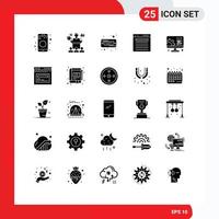 25 User Interface Solid Glyph Pack of modern Signs and Symbols of website plus seminar find hard Editable Vector Design Elements