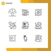 Set of 9 Modern UI Icons Symbols Signs for pdf pay ribbon click business Editable Vector Design Elements