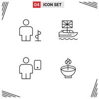 Mobile Interface Line Set of 4 Pictograms of avatar uk human british body Editable Vector Design Elements