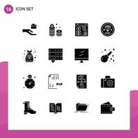 Pack of 16 creative Solid Glyphs of party frock programming web development coding Editable Vector Design Elements