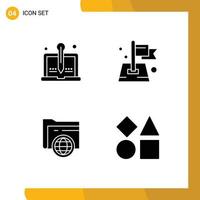 Group of 4 Modern Solid Glyphs Set for content map storytelling pin storage Editable Vector Design Elements