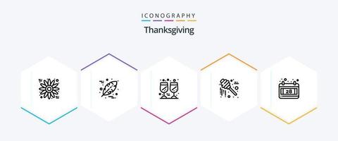 Thanksgiving 25 Line icon pack including . date. wine. calendar. sweets vector