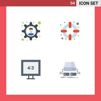 Set of 4 Vector Flat Icons on Grid for brainstorming console help aspect ratio gaming Editable Vector Design Elements
