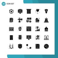 Group of 25 Modern Solid Glyphs Set for filtration filter drawer data glass Editable Vector Design Elements