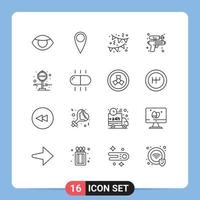 Mobile Interface Outline Set of 16 Pictograms of medical stop party journey park Editable Vector Design Elements