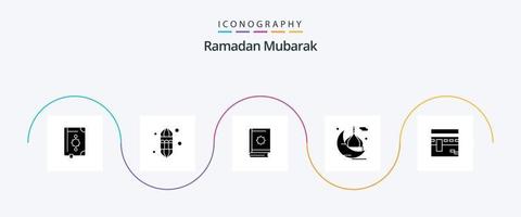 Ramadan Glyph 5 Icon Pack Including mosque. moon. lamp. star. islam vector