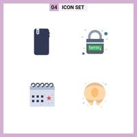 Universal Icon Symbols Group of 4 Modern Flat Icons of phone security android http date Editable Vector Design Elements