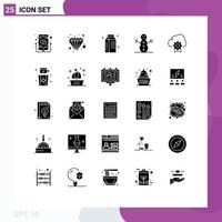 Group of 25 Modern Solid Glyphs Set for coding winter pastel snowman meal Editable Vector Design Elements