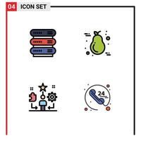 Mobile Interface Filledline Flat Color Set of 4 Pictograms of computing user storage thanksgiving talent Editable Vector Design Elements