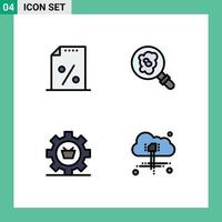 Pack of 4 Modern Filledline Flat Colors Signs and Symbols for Web Print Media such as document e tax pollution gear Editable Vector Design Elements