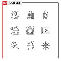 Pictogram Set of 9 Simple Outlines of future hobbies mobile gardening man Editable Vector Design Elements