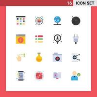 Mobile Interface Flat Color Set of 16 Pictograms of window paint globe arts cd Editable Pack of Creative Vector Design Elements