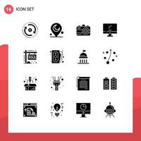 Pack of 16 creative Solid Glyphs of property pc camera imac monitor Editable Vector Design Elements