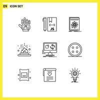 9 User Interface Outline Pack of modern Signs and Symbols of laboratory fire programming chemical platform Editable Vector Design Elements