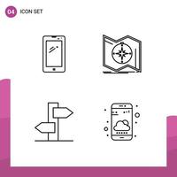 Set of 4 Modern UI Icons Symbols Signs for phone navigation android explore holiday Editable Vector Design Elements