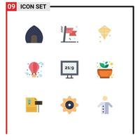 User Interface Pack of 9 Basic Flat Colors of hd city life success fly balloon air balloon Editable Vector Design Elements