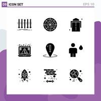 Set of 9 Vector Solid Glyphs on Grid for place help fashion security cyber Editable Vector Design Elements