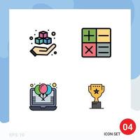 Mobile Interface Filledline Flat Color Set of 4 Pictograms of box party product balloon award Editable Vector Design Elements
