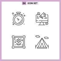 4 Universal Line Signs Symbols of clock patch stopwatch announcement hobby Editable Vector Design Elements