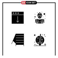 Universal Icon Symbols Group of 4 Modern Solid Glyphs of app stairs mac worker broom Editable Vector Design Elements