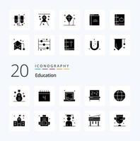 20 Education Solid Glyph icon Pack like communication education school blackboard laptop vector