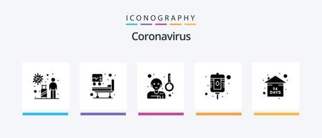 coronavirus glifo 5 5 icono paquete incluso riesgo. paquete. botella. temperatura creativo íconos diseño vector