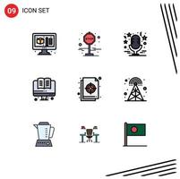 Set of 9 Modern UI Icons Symbols Signs for target colour mic circular education Editable Vector Design Elements