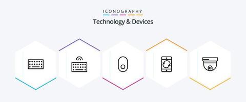 dispositivos 25 línea icono paquete incluso seguridad. leva. ratón. móvil. dispositivo vector