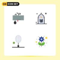 Pack of 4 Modern Flat Icons Signs and Symbols for Web Print Media such as device moon mouse muslim racket Editable Vector Design Elements