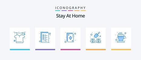 Stay At Home Blue 5 Icon Pack Including of. drink. cards. cup. plant. Creative Icons Design vector