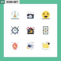 Set of 9 Commercial Flat Colors pack for time clock photography setting monster Editable Vector Design Elements