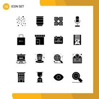 Pack of 16 creative Solid Glyphs of security key code learning arrow mic Editable Vector Design Elements