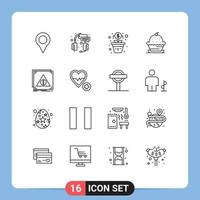 16 Thematic Vector Outlines and Editable Symbols of error sweet headset muffin cake Editable Vector Design Elements