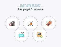 compras y comercio electrónico plano icono paquete 5 5 icono diseño. venta. etiqueta. casa. envío. entrega vector