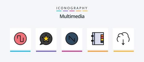 Multimedia Line Filled 5 Icon Pack Including . server. wave. multimedia. cloud. Creative Icons Design vector