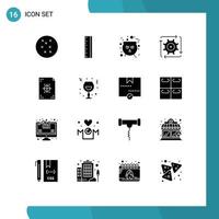 Set of 16 Commercial Solid Glyphs pack for printing development workflow design operation Editable Vector Design Elements