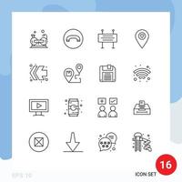 Set of 16 Modern UI Icons Symbols Signs for fast forward pointer construction banner map heart Editable Vector Design Elements