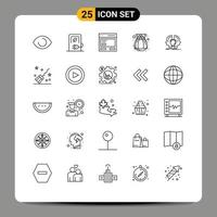 Set of 25 Commercial Lines pack for man pot vehicle india interface Editable Vector Design Elements