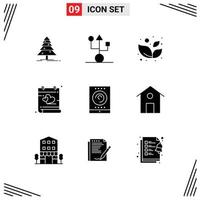 Group of 9 Modern Solid Glyphs Set for radio valentines technology heart calendar Editable Vector Design Elements