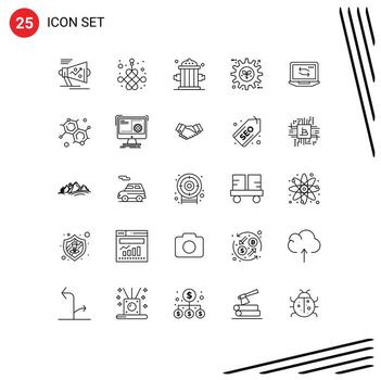 25 Universal Lines Set for Web and Mobile Applications setting gear year energy outfit Editable Vector Design Elements