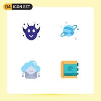 Group of 4 Flat Icons Signs and Symbols for angry email halloween animal space message Editable Vector Design Elements