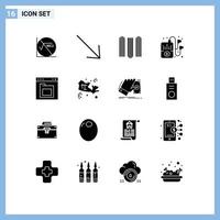 Set of 16 Commercial Solid Glyphs pack for interface file education document music Editable Vector Design Elements