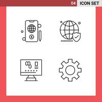 Set of 4 Commercial Filledline Flat Colors pack for mobile computer globe world science Editable Vector Design Elements