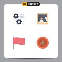 Set of 4 Commercial Flat Icons pack for cog country configuration image mark Editable Vector Design Elements