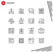 Editable Vector Line Pack of 16 Simple Outlines of business web developers care remote team heart Editable Vector Design Elements