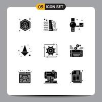 Pictogram Set of 9 Simple Solid Glyphs of automation full camcorder down video camera Editable Vector Design Elements